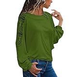 TYTUOO Frauen Pullover Langarm T-Shirt Solide Spitzenbesätze Aushöhlen Lose Top Bluse