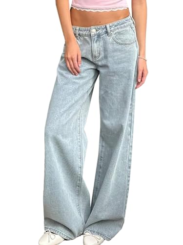 KateModa Women's Wide Leg Jeans Back Bow Embroidery Straight