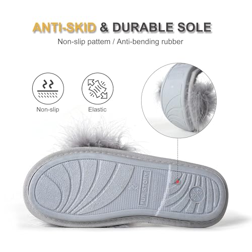 Image of Fur Story Women's Furry Slippers Open Toe Fuzzy Slippers Memory Foam Fluffy House Sandal