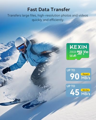 Image of KEXIN 256GB Micro SD Card with SD Adapter, microSDXC UHS-I U3 V30 A1 Memory Card, 95MB /s Read 40MB /s Write, 4K /8K UHD High Speed TF Card for GoPro, DSLR Camera, Drone, Android Phone (1 Pack)