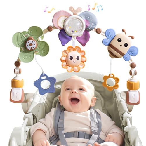 Image of qesfir Adjustable Baby Stroller Arch Toys - Car Seat Toys Play Arch Crib Bassinet Toy Activity Arch with Fascinating Toy for Stimulating Baby's Senses Developing Motor Skills Infants Toddlers Gifts