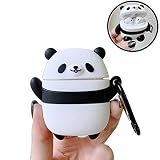 IPLUS Coque pour AirPods 3D en forme de panda en caoutchouc de silicone souple antichoc Airpods 1 et 2 support avec porte-clés (panda, Airpods 1 et 2)