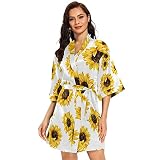 Yellow Sunflowers Women's Short Satin Robes for Wedding Party Bridesmaids