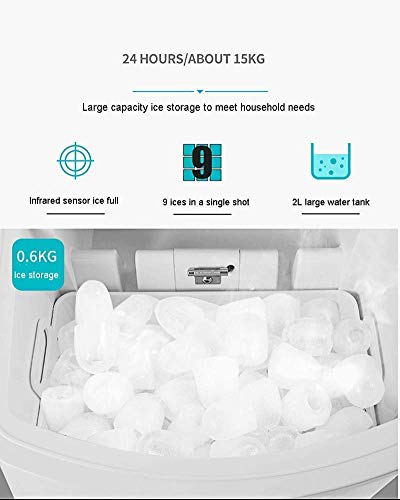 Ice Maker Machine Counter Top Home, ICS Cube Maker Silent Easy Operation15Kg EIS in 24 Stunden, für Kitchen Home… – Bild 6