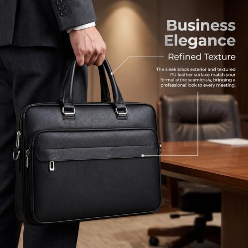 Image of Men's Leather Laptop Bag 15 IN, Water-Resistant Briefcase Messenger Bag for Work, Business, Shoulder Crossbody Office Satchel