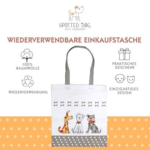 SPOTTED DOG GIFT COMPANY Tote Bag, Wiederverwendbare Einkaufstasche aus Canvas, Tragetasche Damen mit Langen Henkeln, Baumwolle, Faltbar mit Hundemotiv, Geschenke für Hundeliebhaber 38 x 42 cm