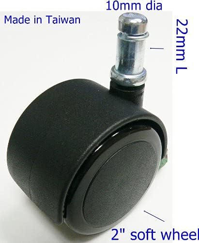 2" Soft Wheel Chair Caster Wheel Hardwood Floor use for IKEA Chair, 10mm x 22mm stem, Pack of 5