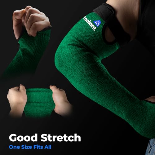 Image of OriStout Cut Resistant Farmer Sleeves with Tumb Hole, Dark Green, 1 Pair | Arm Protectors for Thin Skin and Bruising, Arm Guards for Biting, Pet Grooming, Gardening, Welding, Kitchen, One Size