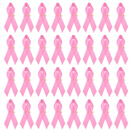 PATIKIL 30 Pieces Pink Polyester Ribbon Satin Pins, Awareness Ribbon Satin with Safety Pins