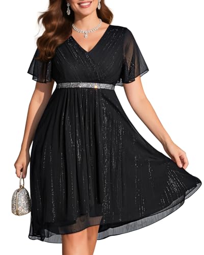 Plus Size Cocktail Dress Wedding Guest Black Party Semi Formal Midi Evening Special Occasion Sparkly Women Dresses 2025