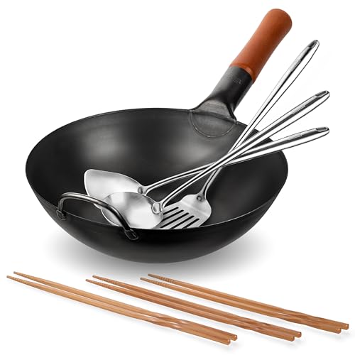 YOSUKATA Wok de acero al carbono 11.8 pulg con accesorios