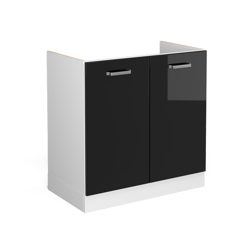Vicco Front kuchenny "R-Line", Czarny wysoki połysk, 79.2 x 71.3 cm | front meblowy do szafki pod zlewozmywak, adapté aux armoires de cuisine R-Line pour une installation facile