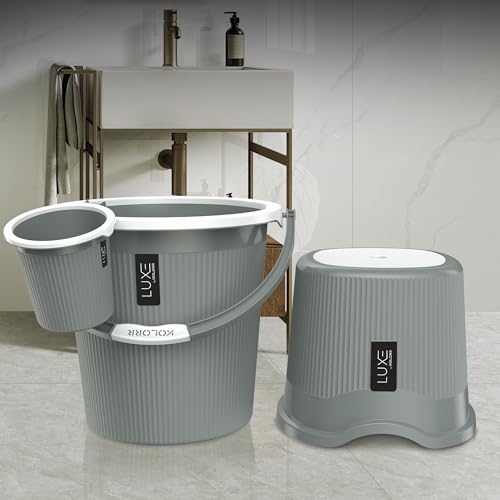 Image of KOLORR Luxe Bathroom Set (Bucket 20L x 2) + (Mug 1.5L x 2) + (Luxe Patla x 2)|Sturdy and Durable |Lightweight| Easy to Clean and Attractive Design|Pack of 6| PNT Grey 431C