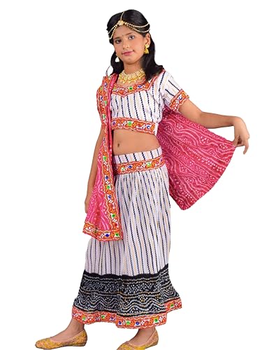 Image of AHHAAAA Kids Ethnic Ghoomar Lehenga Choli-Chania Choli with Dupatta Set for Baby Girls Y0033