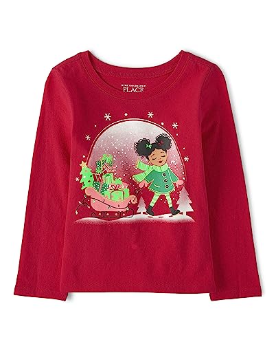Image of The Children's Place Baby-Girls and Toddler All Holidays Long Sleeve Graphic T-Shirts Christmas Sled 4T