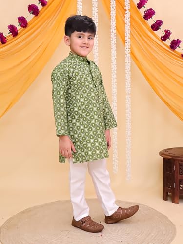 Image of AJ DEZINES Boys Cotton Full Sleeve Printed Kurta Pajama Set for Kids - Ethnic wear | Special Occasion & Traditional Outfit |Boys Kurta Pyjama Set - Regular Fit