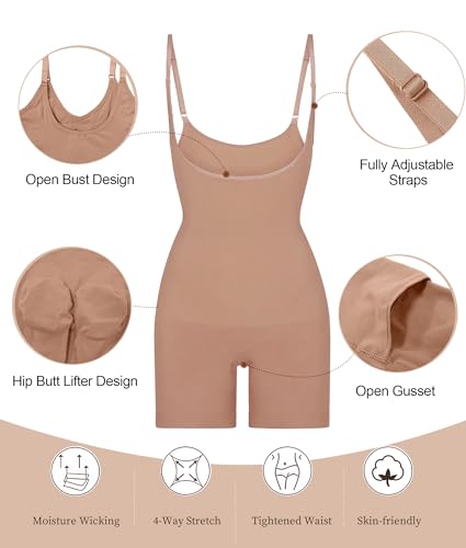 Image of SHAPERX Open Bust Shapewear Tummy Control Bodysuits for Women Seamless Compression High Waisted Body Shaper