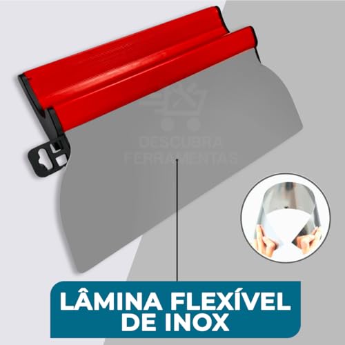 Desempenadeira Massa Corrida Pintor Berox Aço Inox Lisa 25cm, 40cm e 60cm Compel Flexível Kit Profis