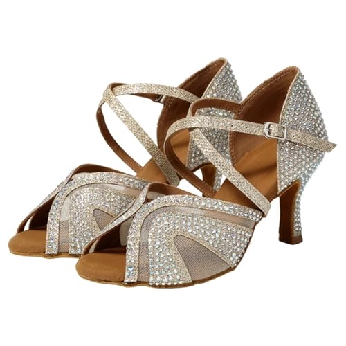 Women's Latin Dance Shoes Latin Dance Shoes for Adult Women with Diamond Inlay, Professional Latin Shoes with Soft Soles for Latin, Salsa, Samba, Chacha(Black 7.5 cm,39)4