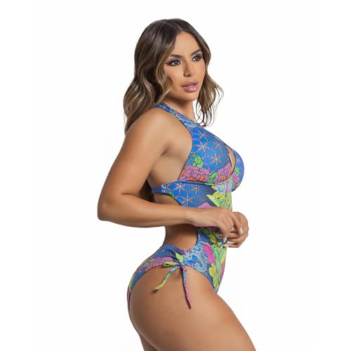 Maiô Feminino Engana Mamãe Com Bojo Removível Elegante Luxuoso (BR, Alfa, M, Regular, M, Azul estamp