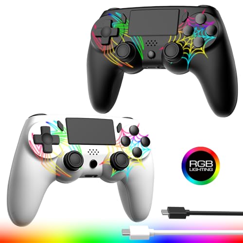 DEFNDR 2 Pack Wireless Controller for PS4 - Controller fit for PlayStation 4/Pro/Slim/PC, Spider Pattern Design, 1000mAh Battery, Adjustable RGB, Double shock, 6-Axis Gyro, Built-in Speaker