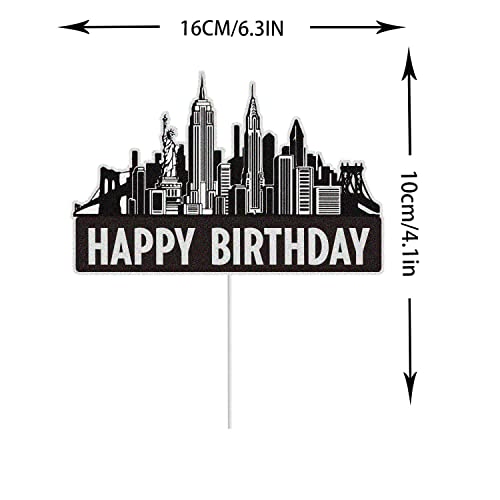 Keweya New York City Cake Toppers Black Glitter Nyc Cityscape Bday Party Cake Decor Scenic Building Images Lighted City Backdrop Party Decoration Supplies #TOP1