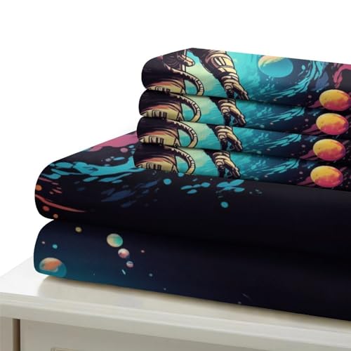 Parure de lit 3 pièces astronaute en microfibre avec housse de couette zippée - 6