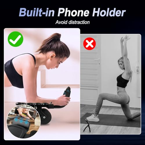 Ab Roller Abdominal Exercise Wheel ab Trainer Abs Roller Wheel Home Workouts Equipment with Knee Mat, Automatic Rebound, Built-in Phone Holder, Workout Equipment for Fitness Enthusiasts & Novices. - Image 8
