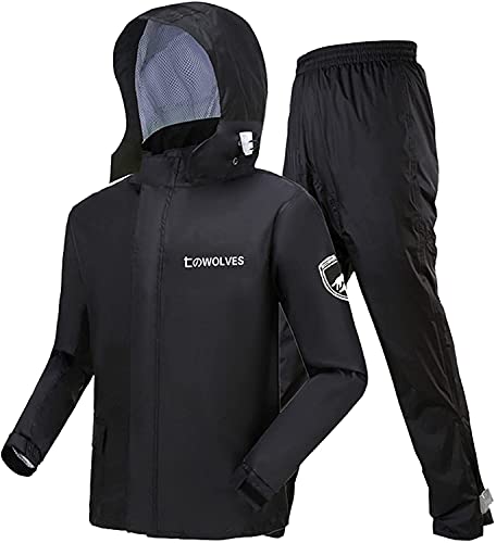 GNCCI Regenkombi Motorrad,Erwachsene Split-Typ Hooded Regenanzug Winddicht Mit Reflexstreifen Regenjacke Outdoor-Klettern Regenkombi Set (Color : Black, Size : 3XL)