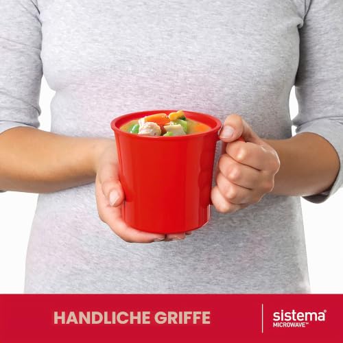 Foto von Sistema Microwave Mikrowellen-Suppentasse, mittelgroß | mikrowellenfeste Frischhaltedose | 656 ml | BPA-frei | rot, 1 Stück (1er Pack)