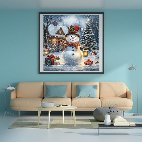 Image of Moohue 14ct Counted Cross Stitch Kits for Adults Winter Snowman House Trees Printed Stamped Cross Stitch Patterns Kits Cross Stitch Supplies (Winter Snowman House Trees)