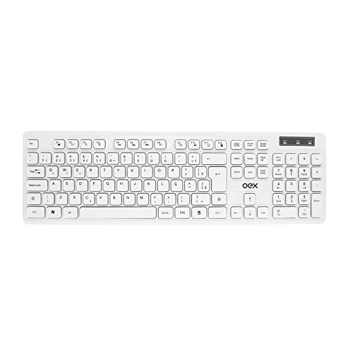 Teclado com fio Flat ConexĂŁo USB PadrĂŁo ABNT2 Branco OEX