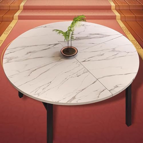 Table Ronde Pliable de 120 à 198 cm avec rallonge portable et rangement facile