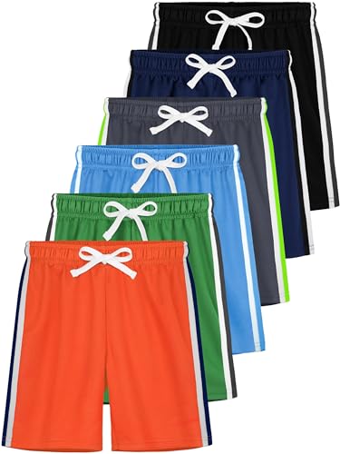 YERIOK 6 Pack Toddler Boys Athletic Shorts Boys Basketball Mesh Active Sports Gym Soccer Quick Dry Shorts for Summer Black, Navy Blue, Mixed Color B 8-10Y