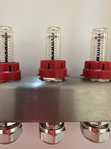 Manifold de PEX de 12 circuitos, 1/2 pulgada, incluye manómetros de temperatura, medidores de flujo, válvulas de cierre, manómetros de presión y temperatura y purgador automático de aire miniatura 4