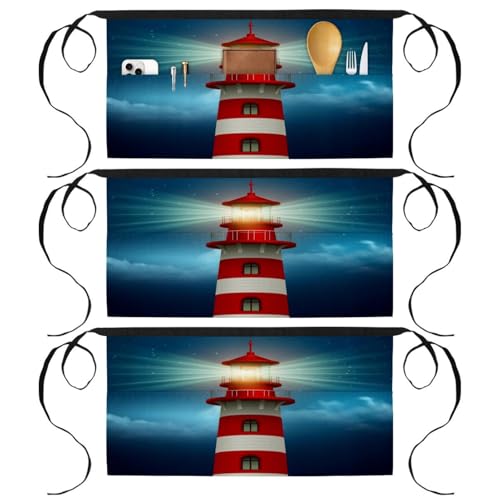Demi-tablier de cuisine à 3 poches motif phare pour travail et bar
