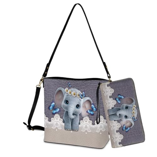 Image of Bucket Crossbody Bag Set for Women Lady, Leather Purse and Wallet Set Large Bucket Bag with Wallet