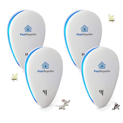 CHENAN Repelente Ultrasónico de Plagas,Repelente Ultrasónico Mosquitos para Cucarachas,Repelente Mosquitos Interiores,Electrónico Repelente Mosquitos Insectos para Interiores Anti Cucarachas- 4 Piezas