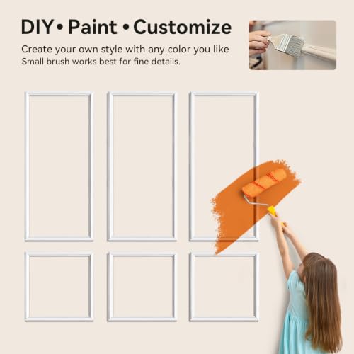 Image of Upick Peel and Stick Wainscoting Pre-Cut Wall Molding Kit, 24 inchx54 inch, 6-Frame