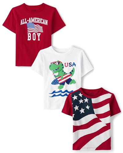 The Children's Place Baby Boy's and Toddler Holidays Short Sleeve Graphic T-Shirts,Multipacks, America 3-Pack - image 1