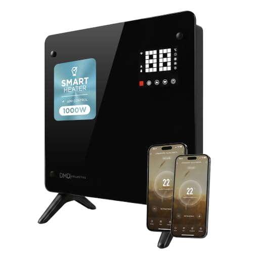 DMD Collective - Wifi Enabled Smart Heater Glass Panel Heater| Touch Screen Control 5-50 Degree Temperature 24hr Timer | Free Standing and Wall Mounted (Brackets Supplied) (1000W)
