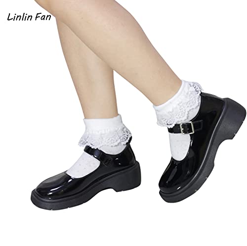 LINLIN FAN Girl's Ruffle Lace Edge Dress Socks 3 Pack2