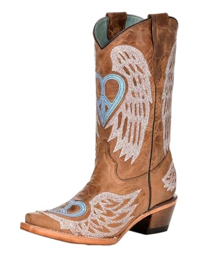 Corral Western Boots Girls Glitter Heart & Wings Overlay Brown T0144