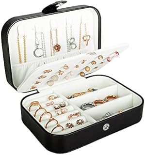Travel Jewelry Box, PU Leather Small Jewelry Organizer for Women Girls, Double Layer Portable Mini Travel Case Display Storage Holder Boxes for Stud Earrings, Rings, Necklaces, Bracelets (Black)