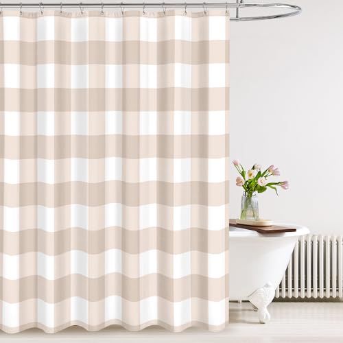 Tititex Classic Gingham Plaid 140gsm Faux Linen Fabric Shower Curtain,