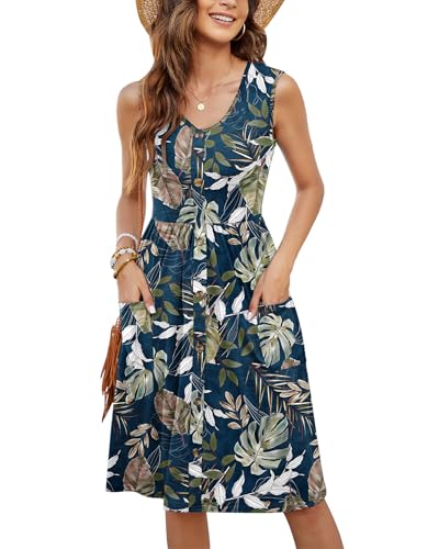 Image of MOLERANI Women Summer Dresses Sleeveless Casual Loose Swing Button Down Midi Dress with Pockets