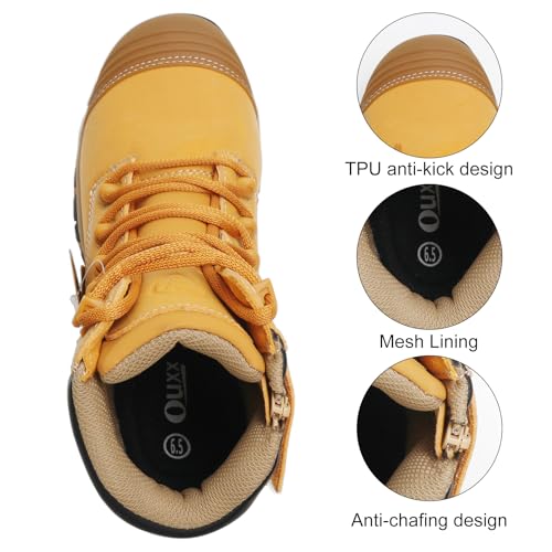 Image of Waterproof Steel Toe Work Boots for Men, 7 inch Safety Boots with Side Zipper, ASTM F2413-18 Rated, Slip Resistant Rubber Sole, Puncture-Proof Kevlar Midsole Construction Boots (OX2721)
