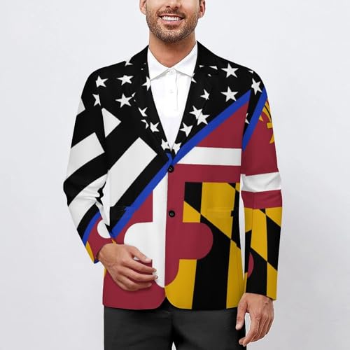 Blue Line U.S. Maryland Flag Men's Slim Suit Long-Sleeve Prom Tuxedo Classic Two Button Business Jacket2