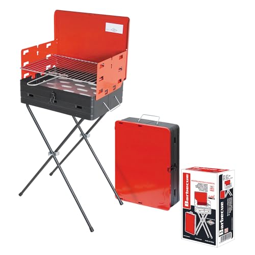 Marvin Barbecue a Carbonella Richiudibile a Valigetta Griglia in Acciaio Cromato Regolabile in 3 Posizioni Portatile BBQ Grill Giardino Campeggio Picnic (SWEET Art.840)