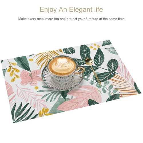 Set de table feuilles tropicales en PVC tissé premium pour réception